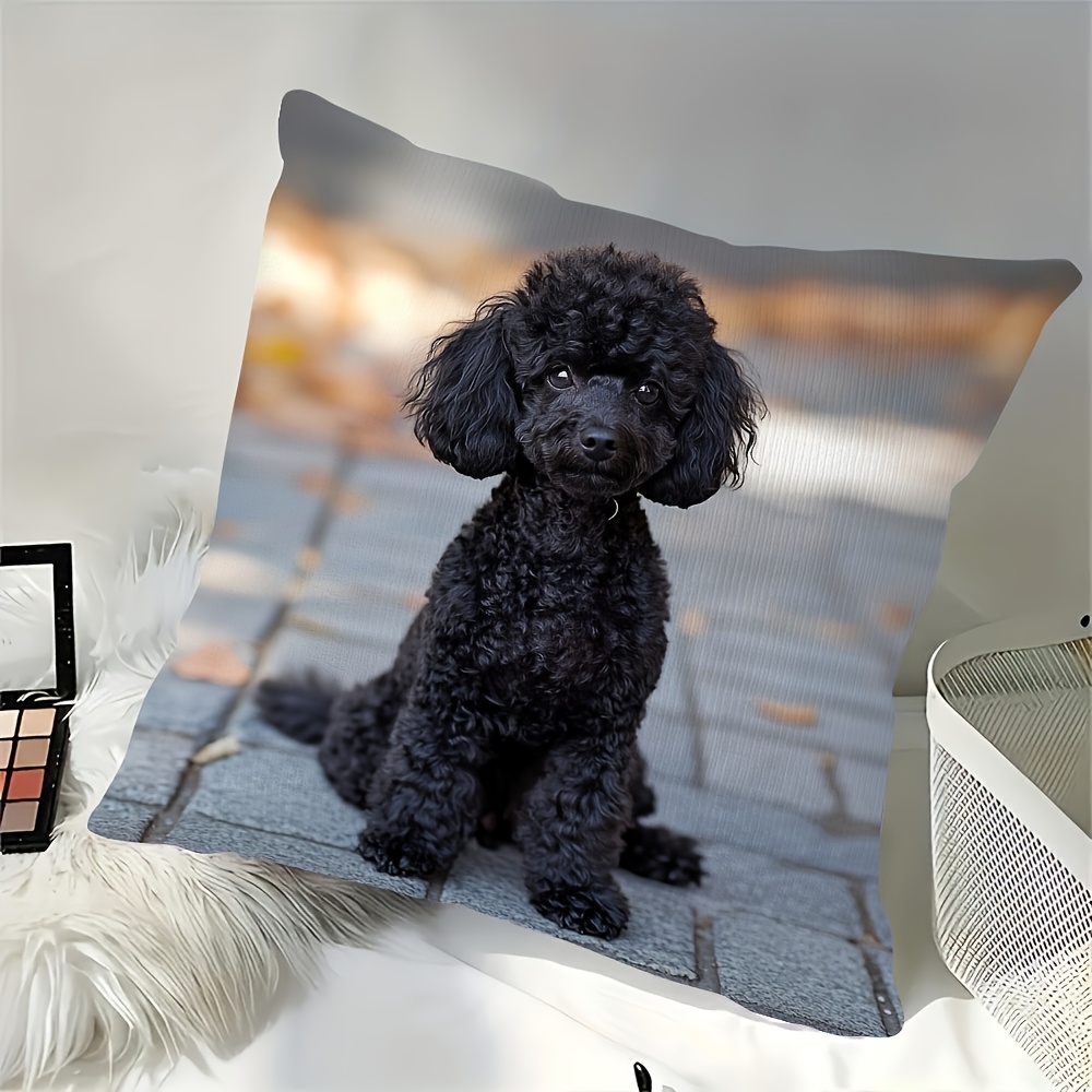 TEMU 1pc Modern Black Poodle Pillowcase, Soft And Comfortable Polyester Short Plush Fabric, Single-sided Print, Pillow Insert Not Included, 17.7*17.7