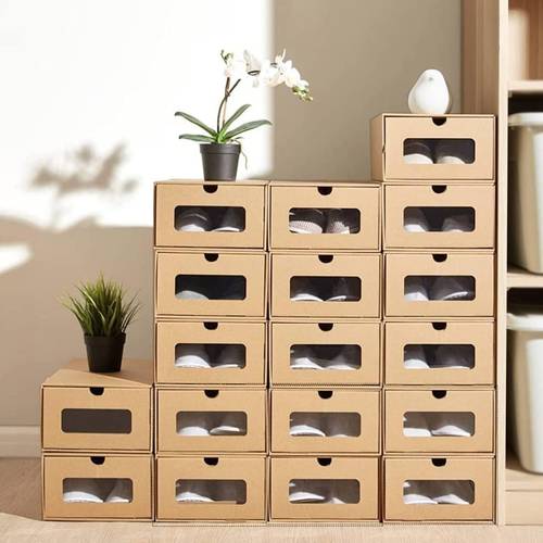 stackable shoe box storage boxes with viewing window and drawer cardboard box made of paper shoe box organizer pack of 10