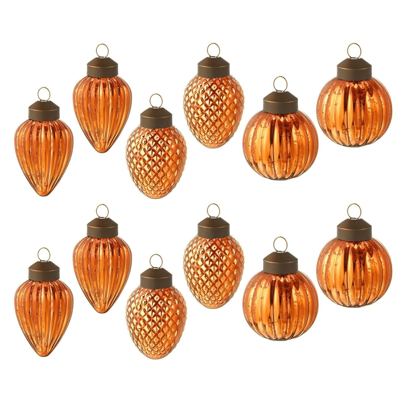 TEMU 12pcs Mini Tree Hanging Ornaments | Assorted Mini Hanging Glass Ball Ornaments For Small Christmas Tree Decorations With Loop, 3 Styles (orange)