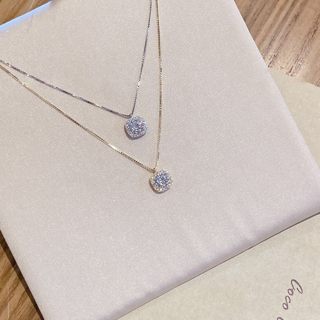Women's S925 Silver Square Synthetic Zirconia Necklace