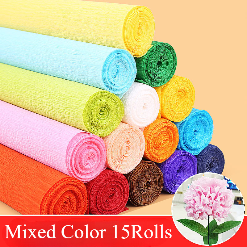 15pcs 250x25cm Colorful Thickened Paper Handmade Diy Paper Flower Making Materials Stretch Paper Fake Flowers Decorative Paper Home Decoration Wrapping Gift