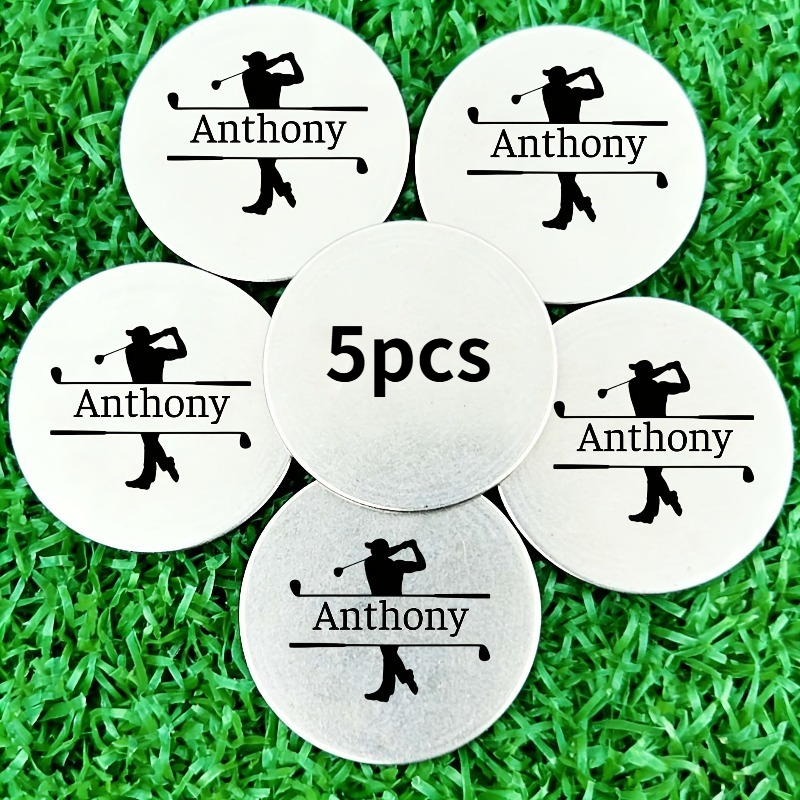 TEMU 5/15/25/50 stuks Gepersonaliseerde Laser Gegraveerde Golfbal Markers, Zilverkleurige Gepersonaliseerde Golf Metalen Bal Markers, Golf Spullen