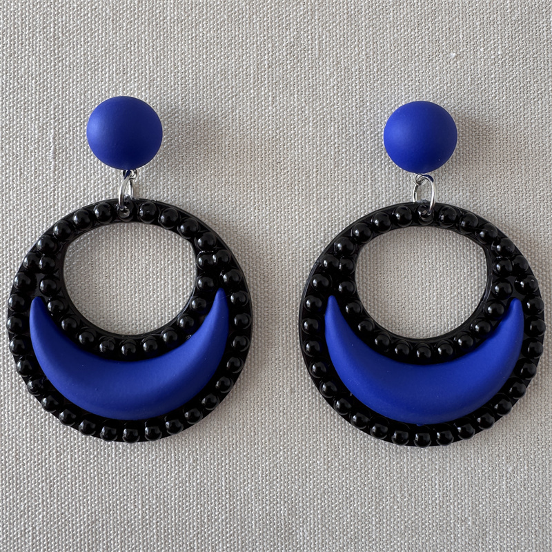 

[1 Pair Elegant Crescent Dangle Earrings] Elegant Urban Fashion Crescent & Dangle Earrings, Black & Royal Blue, Plastic With Iron Ear Needle, Non-feather, For & Parties, Accessory