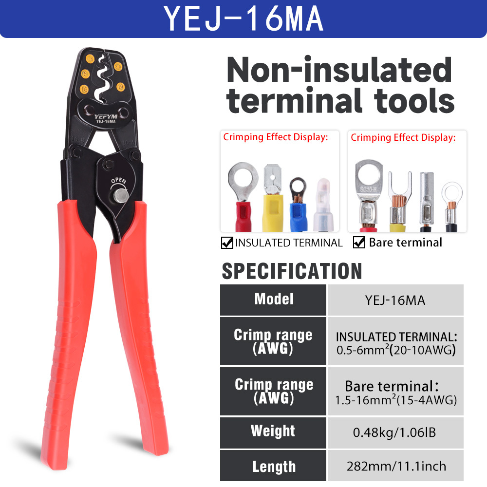 TEMU Insulated Terminals And Non-insulated Terminals Cold Crimping Pliers - Multifunctional Ratchet Crimping Tool Model Yej-6ma/16ma