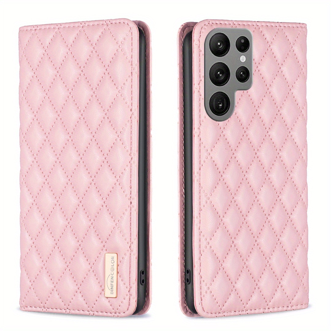 TEMU Phone Case - A Stylish Pink Magnetic Case With Card Slots And A Stand, Designed For Galaxy S25 Ultra/s24 Plus/s23 Fe/s22 5g/s21 /s20, A High-end