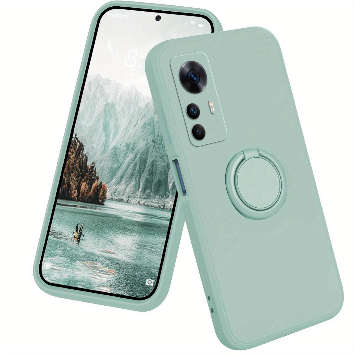 XINYEXIN Cover per Xiaomi 12T con Anello Supporto Ruota 360 Gradi, Moda Morbido TPU Silicone Case Antiurto Custodia per Xiaomi 12T - Verde scuro