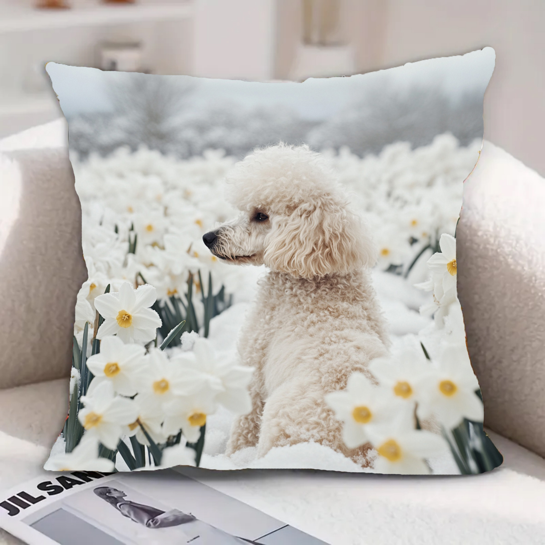TEMU A Modern Poodle Pillowcase With White , Machine Washable, With A Zipper Closure, Suitable For Sofas, Living Rooms, Bedrooms, And Offices,