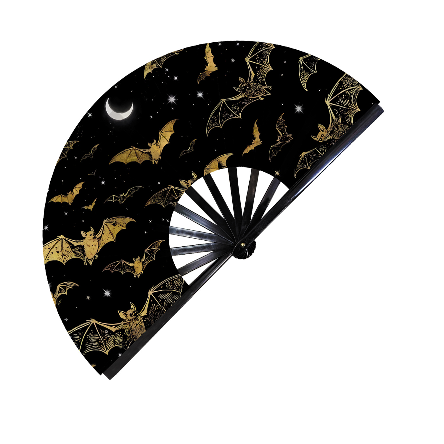 TEMU Gothic Bohemian Bat Moon Folding Fan - Vintage Black Wing Handheld Fan Suitable For Halloween Parties, Rave Outfits, Dark Aesthetic, Bat-themed