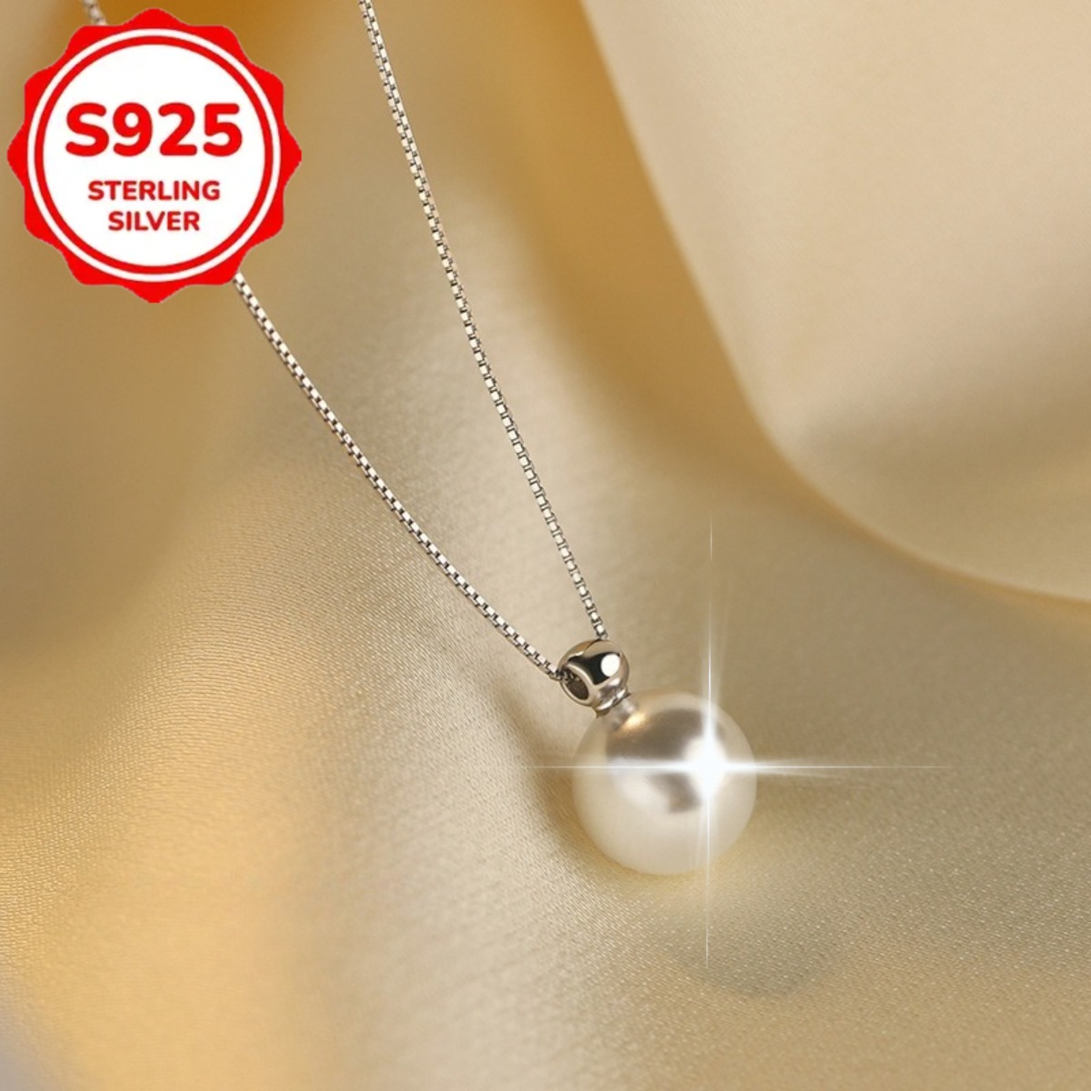 TEMU Collier élégant en argent S925 avec pendentif en perles d'eau douce - Style français, hypoallergénique, avec perles d'eau douce lumineuses,