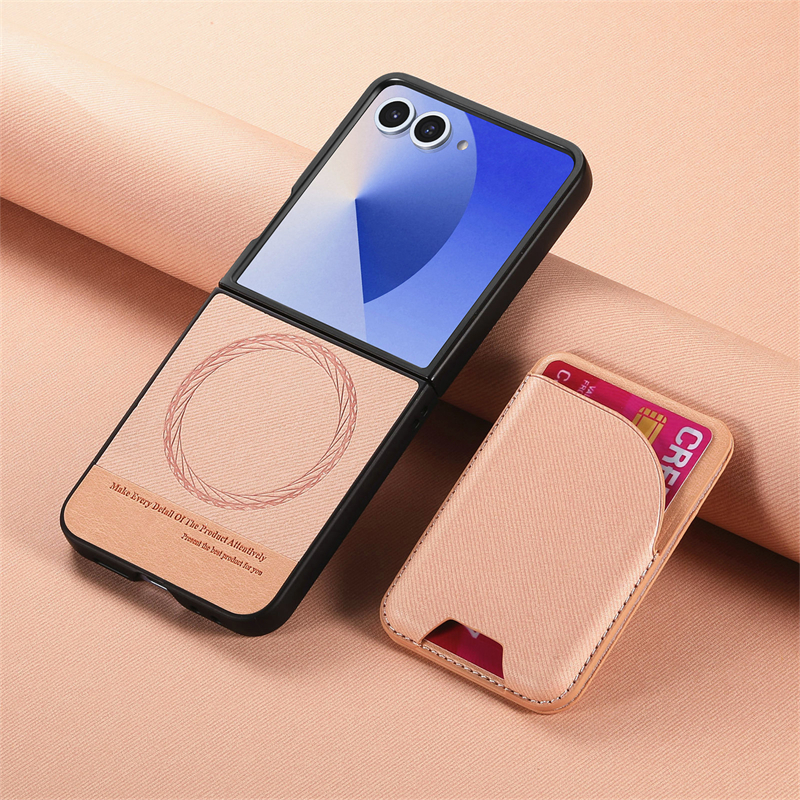 TEMU Phone Case - Cloth Texture Built-in Magnet Suitable For Z Flip 8 Phone Case Women's New Foldable Case Card Holder Stand Phone Protector Leather
