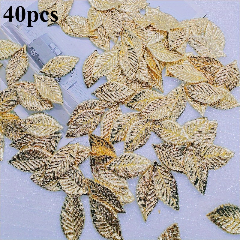 TEMU 40 piezas de pegatinas de tela con hojas doradas de 1.5 cm/0.59 pulgadas y 3.0 cm/1.18 pulgadas, nueva tela de simulación de cara con hojas