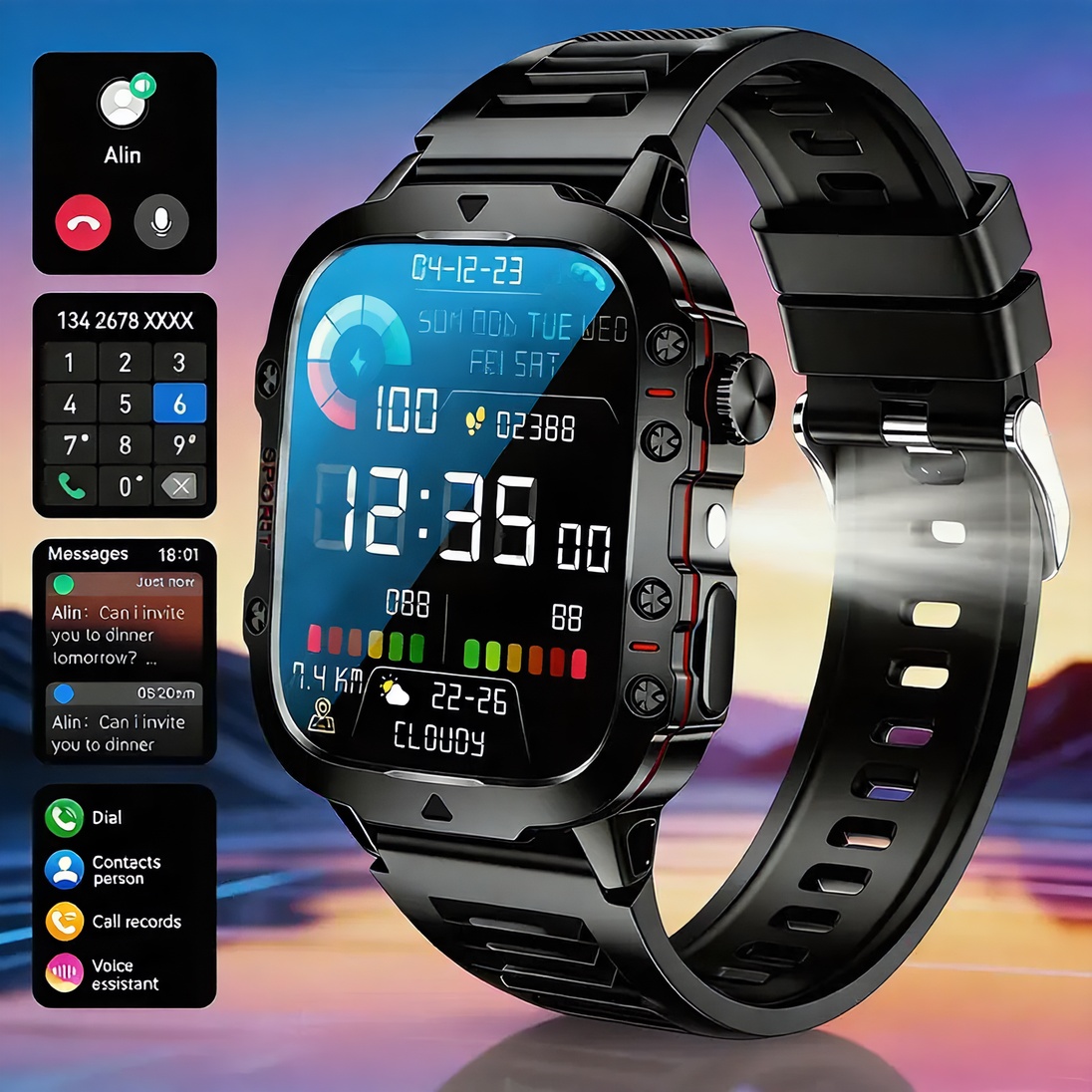 New Smart Watch For Everyone - Make Calls/send Messages, Multiple Sports , Remote Camera Control, Fitness , Works With And , Usb Charging, Smart , Perfect Gift For Him/her/ / /parents
