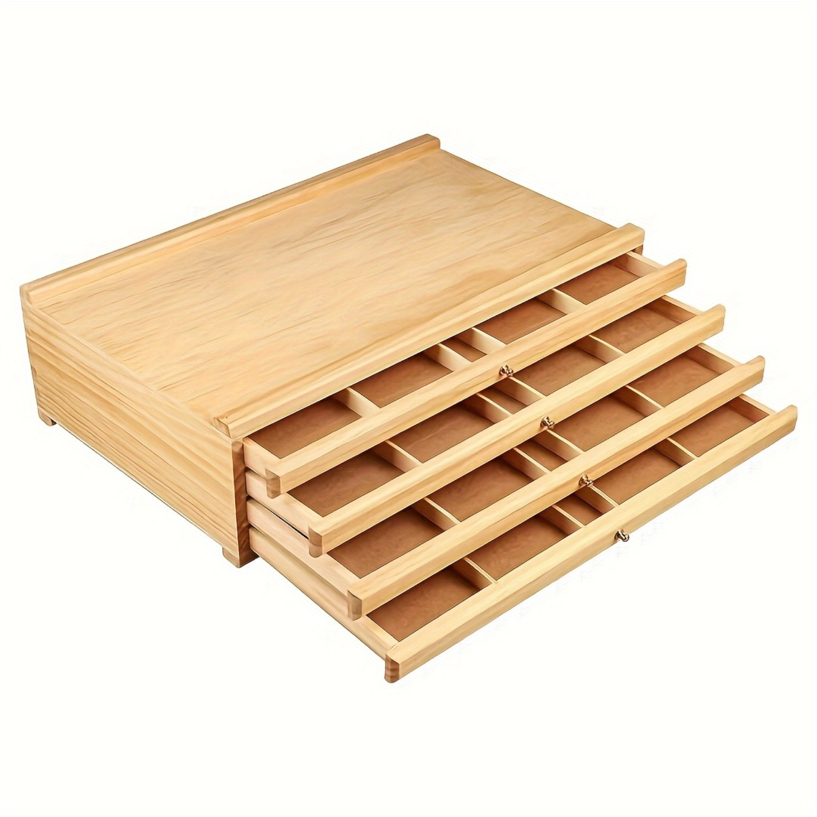 Wooden Art Supply Organizer, 4-Tier Multi-Compartment Storage Box with Drawers, Portable Craft Caddy & Flower Arranging Kit, for Pencils Markers Brushes & Tools, Natural