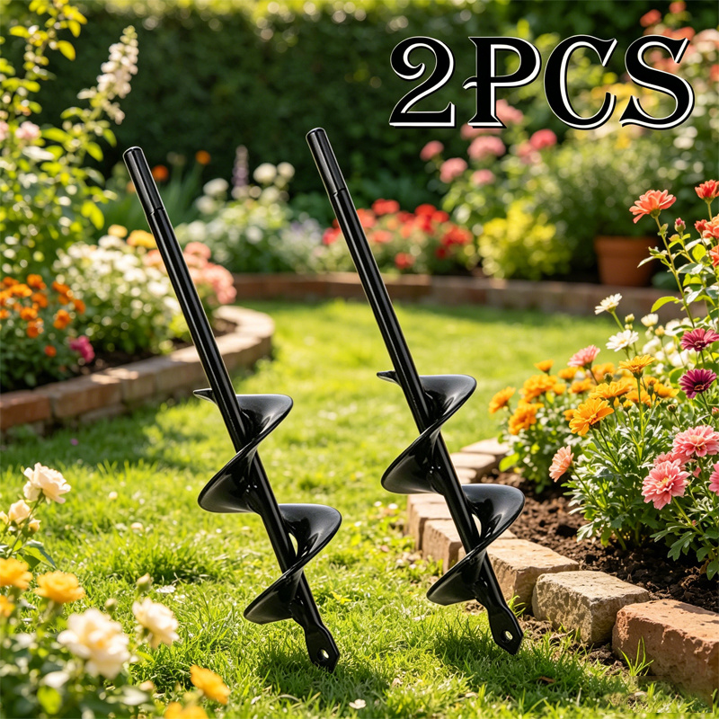 TEMU 2pcs 3-in-1 Garden Auger : 22cm Planting Tool Depth Marker And Gloves Heavy Duty Steel For Vegetable/ Flower Beds (8.66in Length)