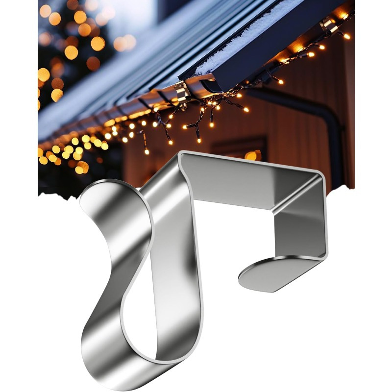 Image of 50pcs Gutter Clips For Hanging Outdoor Lights Metal Christmas Light Clips For Outside String Lights - Weatherproof Gutter Clips For Halloween Seasonal Rope Mini Decoration Lights, Best For Christmas