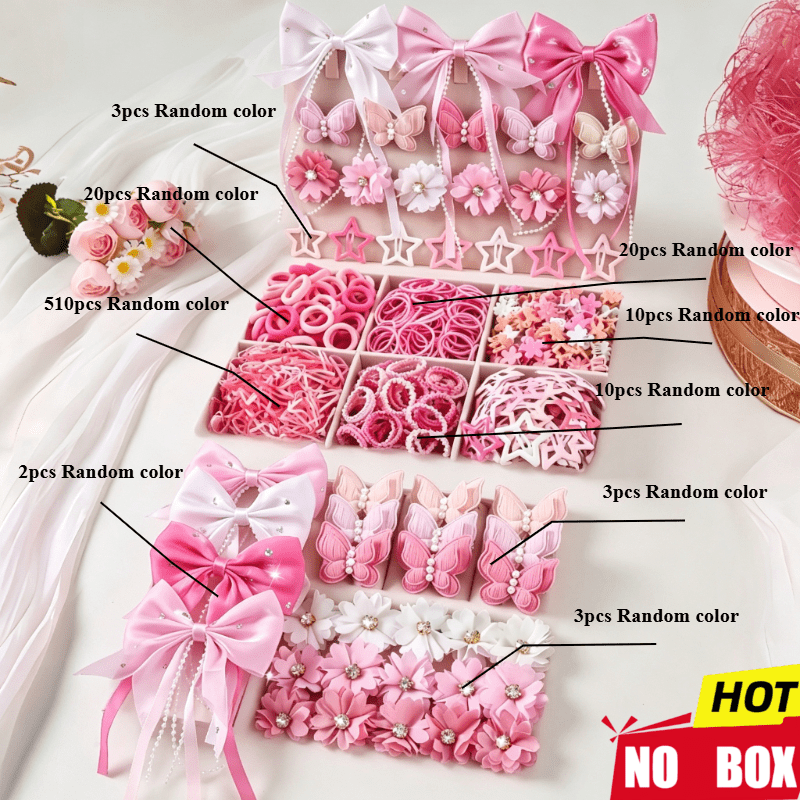 TEMU 581pcs Women's Hair Accessories Set, Bow Hair Clips With Elastic Ponytail Holders, Fashionable Hair Clips For Everyday Styling, Soft And