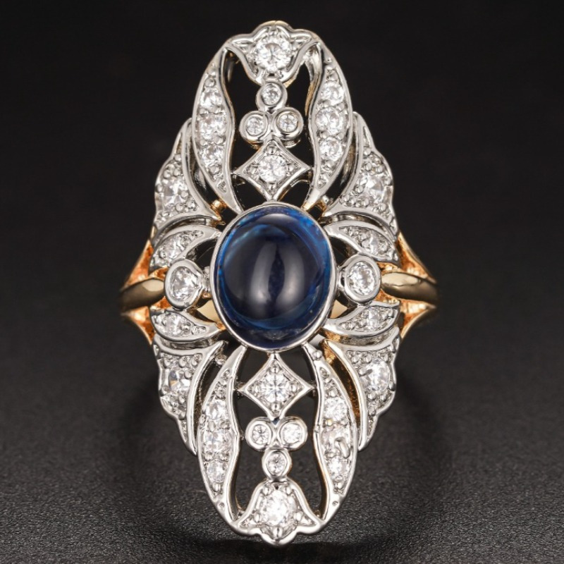 Image of A Blue Synthetic Gemstone Anniversary Ring For Women, Ideal For Everyday Use, Parties, Banquets, And As A Valentine's Day Present
