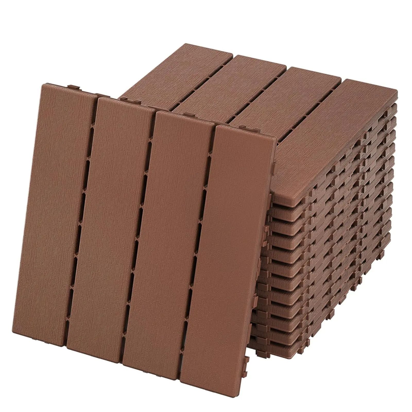 Image of Terrace Tiles 11pcs 30x30cm Balcony Floor Covering With Click Tile System In Wood Look Pe Terrace Floor Tiles, For Garden Balcony Terrace