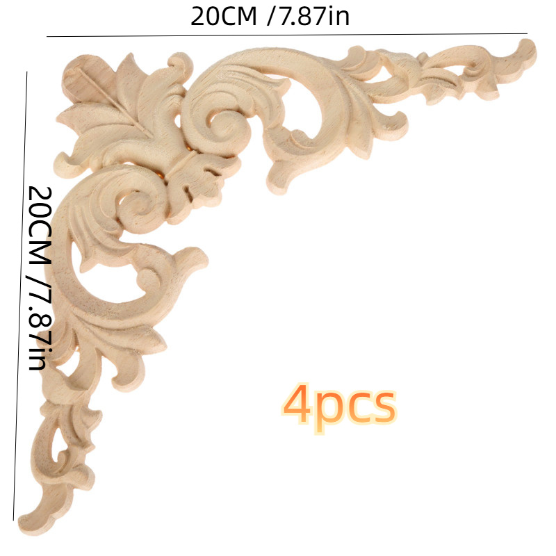4pcs rustic wooden carvings unfinished   stickers vintage ornate carvings for doors cabinets wall mirrors wardrobes no feather universal decor 20x20cm