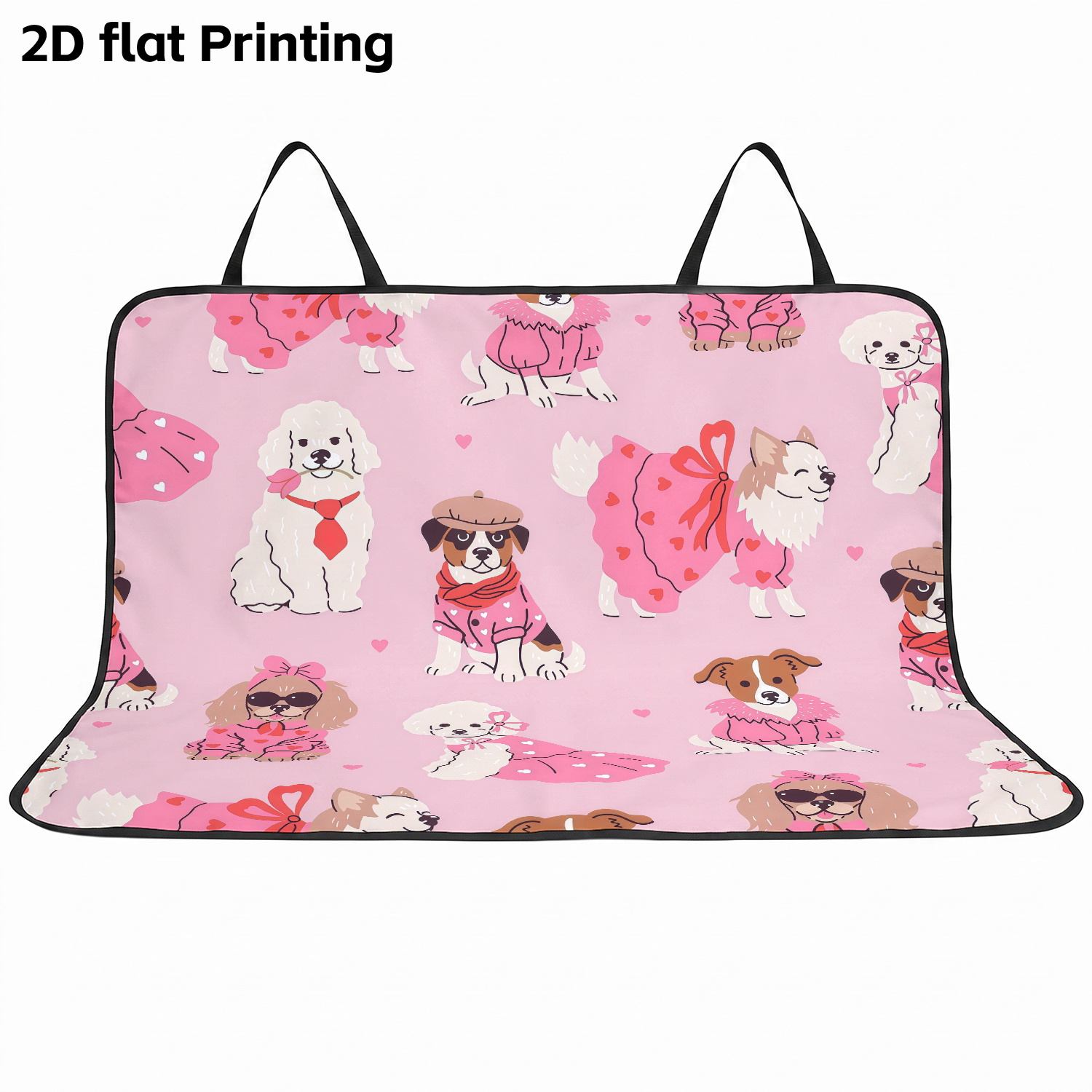 TEMU 1pc 2d Flat Cartoon Dog Pink Print Pet Car Seat Cover, Car Back Seat Protector Mat, Dog Car Travel Mat, Suitable For Various Car Models, ,
