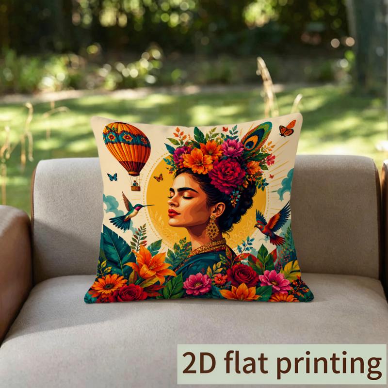 TEMU Impression plate 2D, Design femme et naturels, 1 housse de coussin , 17.7 X 17.7 pouces, Non brodé, insert , Décoration intérieure festive pour