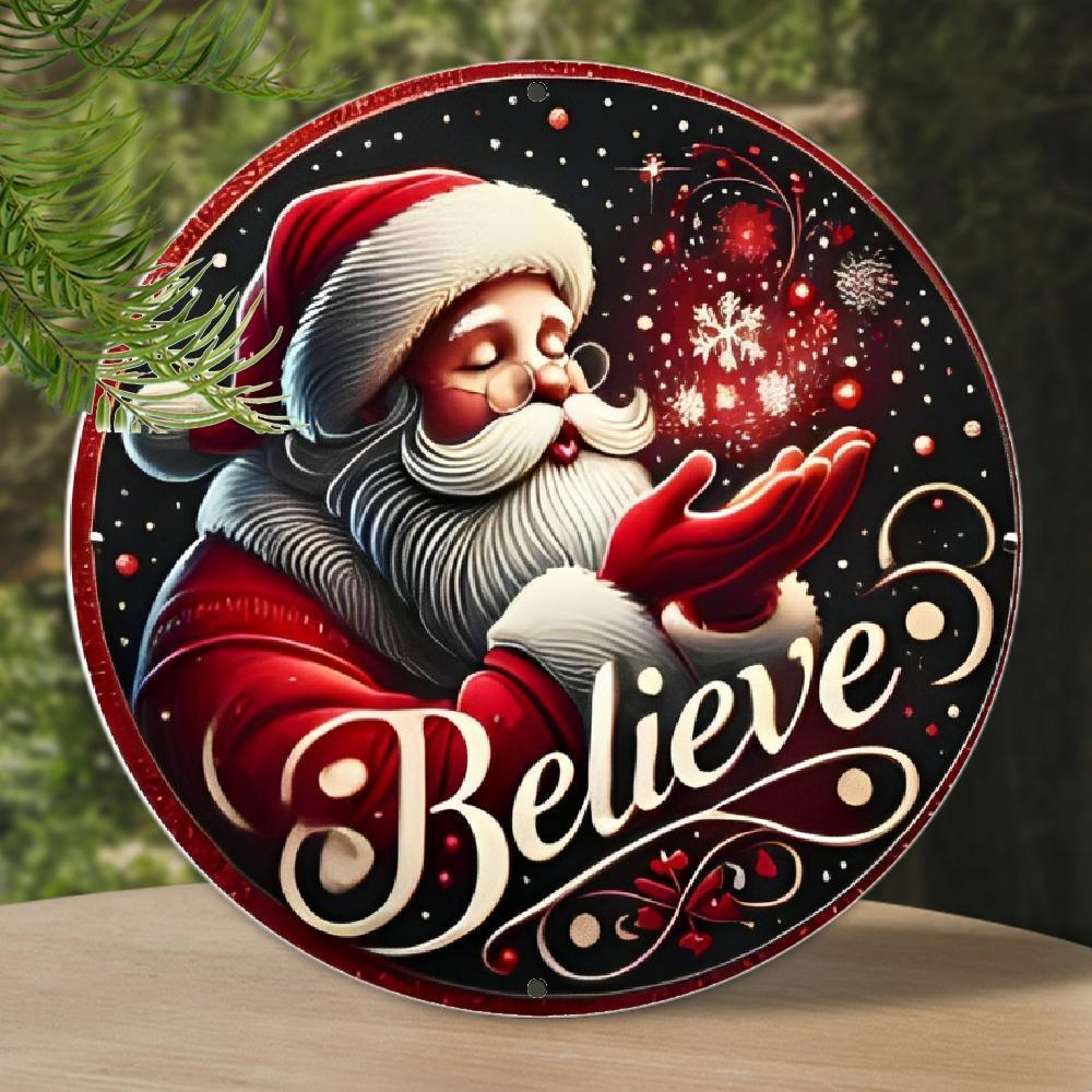 TEMU 1pc Vintage Santa Claus Sign Featuring 'believe', Measuring 8x8 Inches, Perfect For Festive Holiday Decoration In Your Home, Garden, Or Bar -