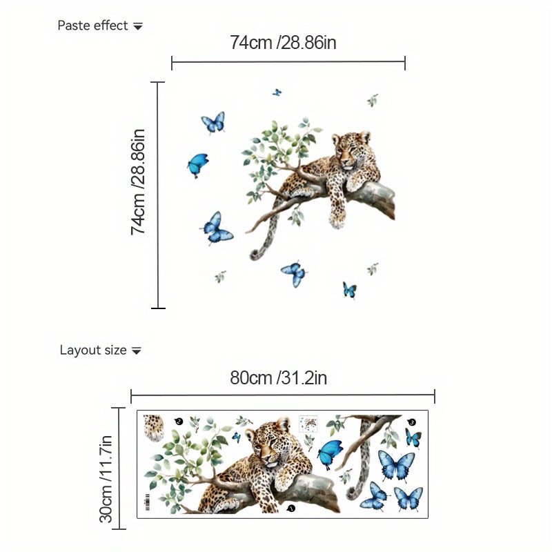 TEMU Self-adhesive Blue & Leopard Branch Wall Stickers Suitable For Plastic - Removable Peel And Stick Pvc Vinyl Decals With Irregular Patterns,