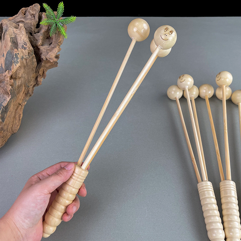 1pc Bamboo Wooden Massage Hammer With - Natural Bead Accent, Phthalate-free, Ideal For Back And Full Body, Traditional Health Tool, Massage Tools