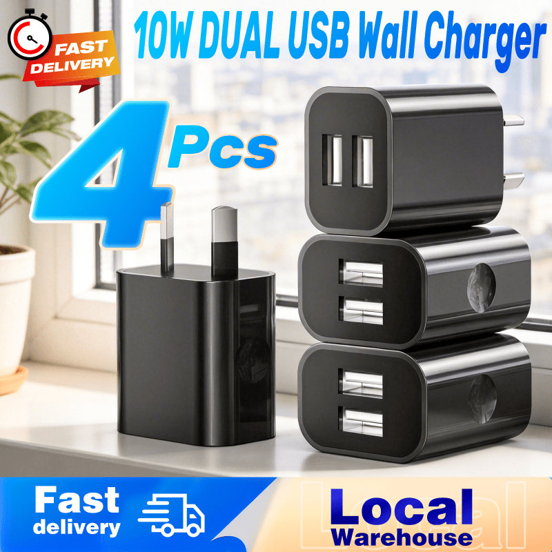 TEMU Dual Usb Wall Charger - 4 Pack Usb Power Adapter Plug, 2 Port Usb Power Adapter Au Plug 5v/2.1a, Usb Wall Plug Charger For Iphone, Ipad, Galaxy,