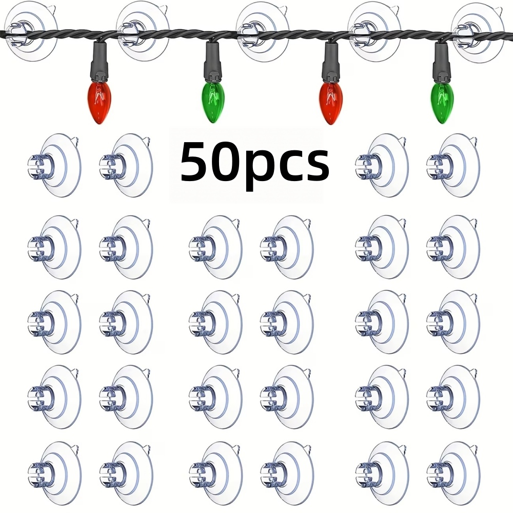 TEMU 50pcs Christmas Light Suction Cup Hooks, Auxiliary Hooks, Holiday Suction Cup Holders, Hang Christmas Light String Decorations Without Tools,