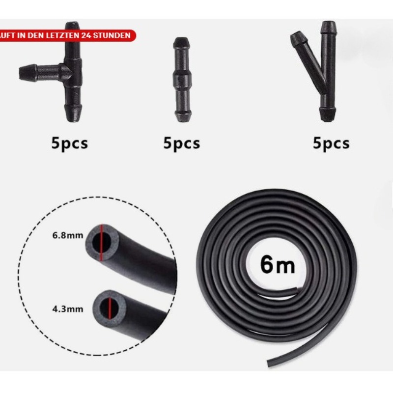 Image of Car Windshield Washer Hose Kit, 6m Nozzle Connecting Pipe, 5pcs T-type And 5pcs Y-type And 5pcs Straight Connectors, Universal Auto Replacement Parts