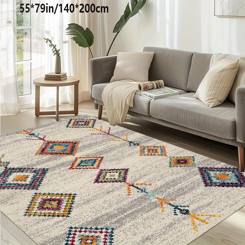 TEMU + Golden Diamond Velvet + Anti-slip Dotted Plastic Backing 1pc Area Rug, Rustic Farmhouse Nordic Style Carpet, Non-slip, Machine Washable, Easy