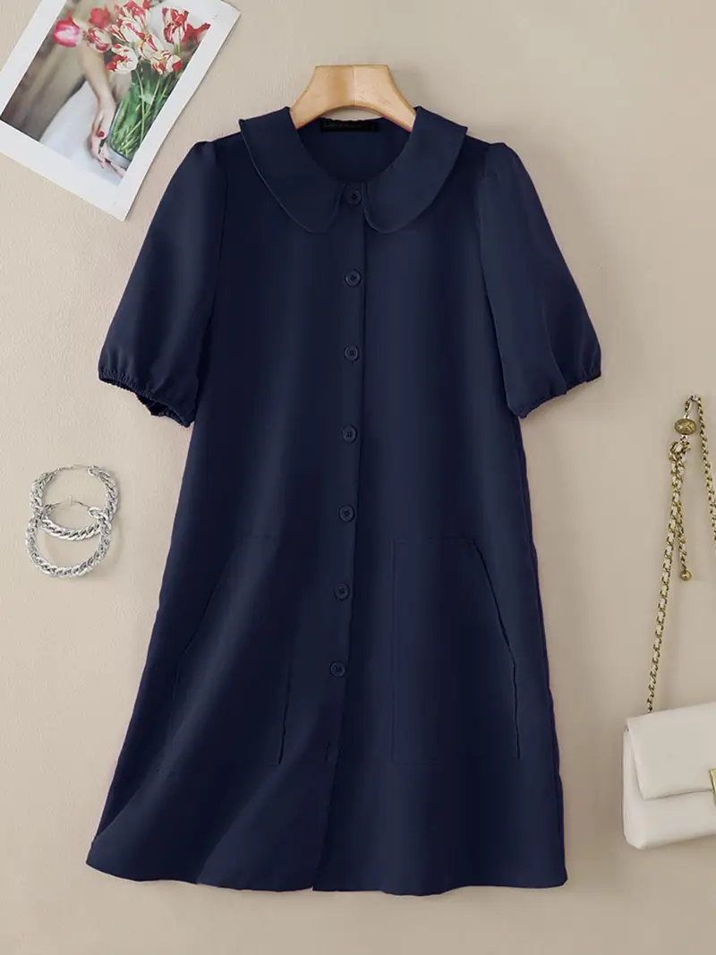 oversized lapel button shirt dress Biudgviw Women's Button Down Shirt Dress Short Sleeve Belted Summer Midi Dress Oversized Casual Lapel Cotton Dress with Pockets, Size: Small