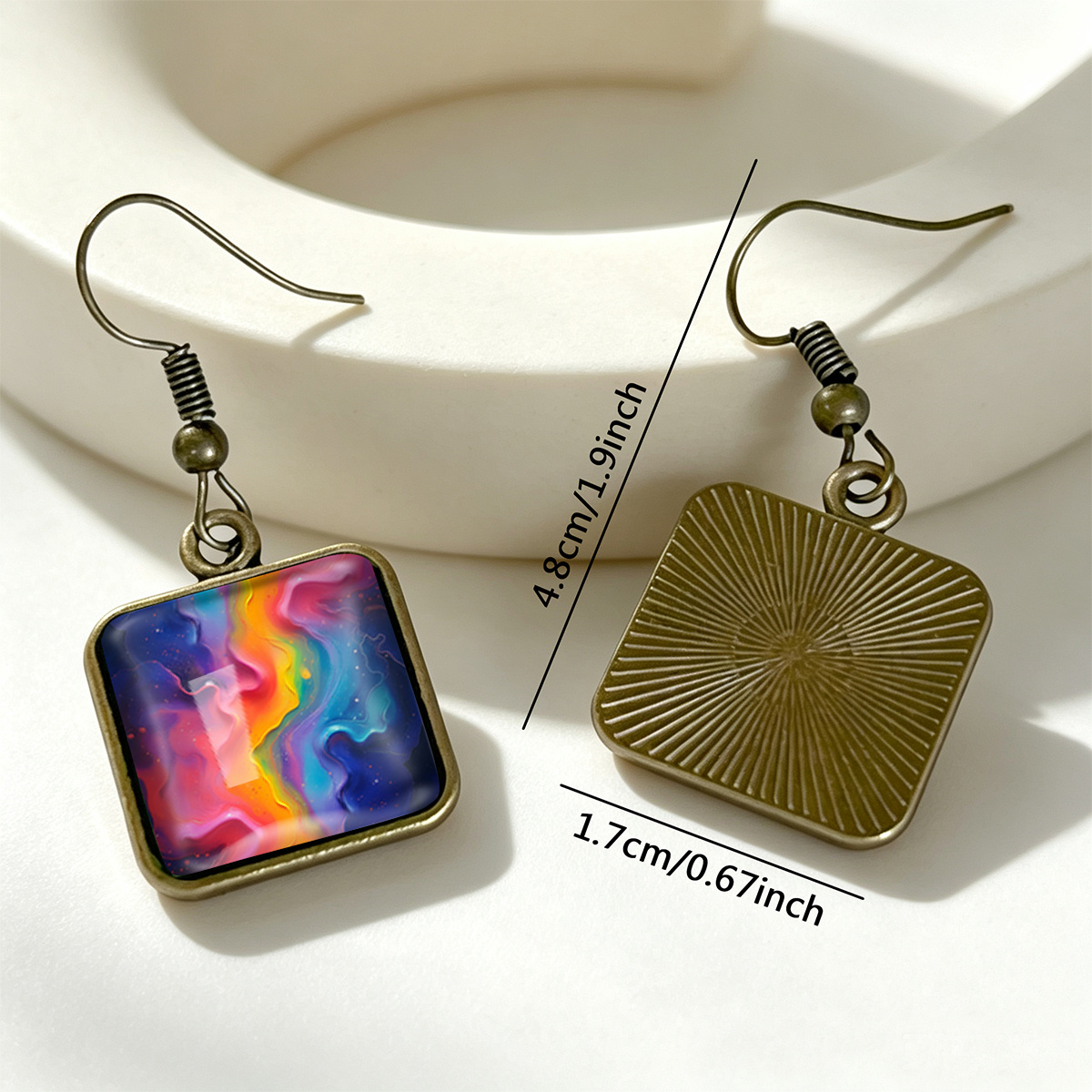 Square Multicolor Gradient Galaxy Nebula Stud Earrings