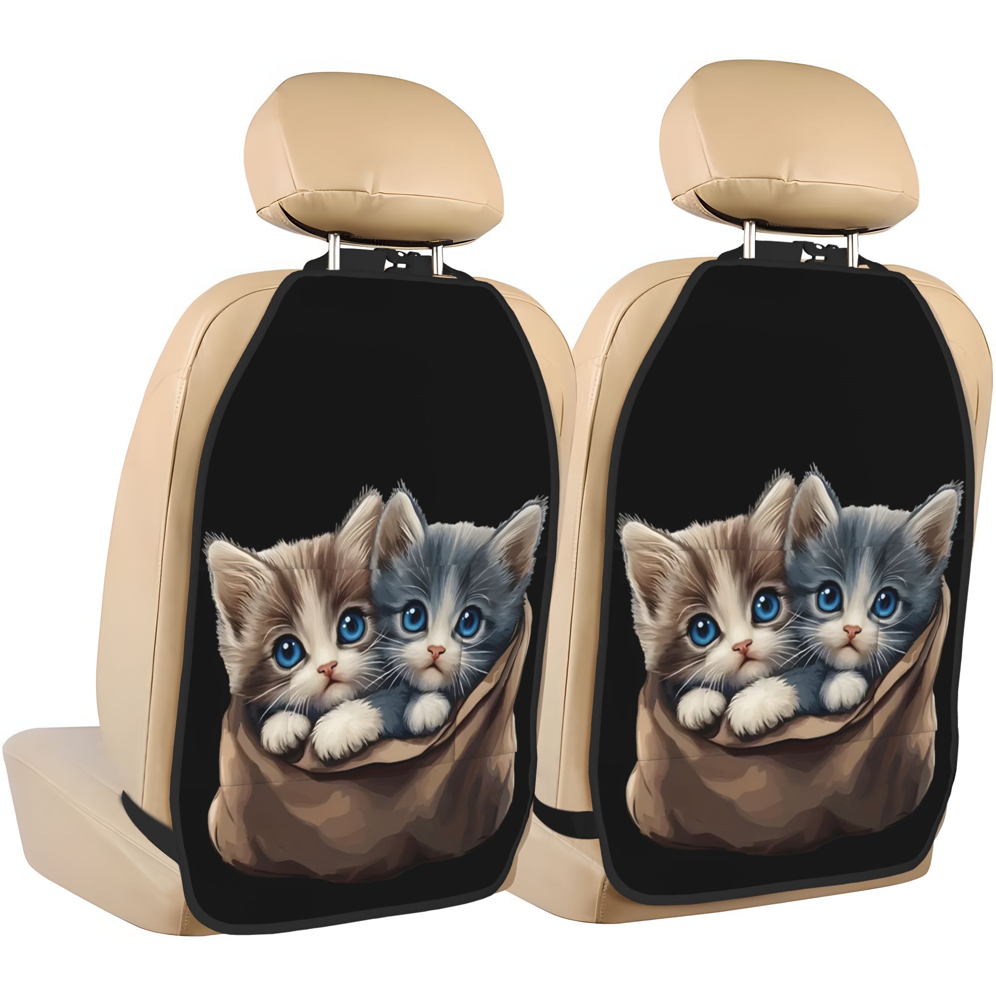TEMU 2pcs Kittens In Sack Car Seat Back Kick Mats Durable Fabric, Rear Seat Protection And Storage, Auto Interior Additions, Gift For