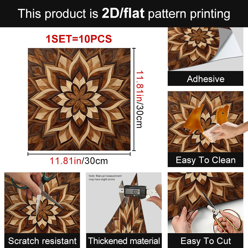 TEMU Pack Of 10pcs Self-adhesive Vinyl Floor Tiles, Suitable For Bathroom, Living Room - Self-adhesive Wood Grain And Vintage Style Flooring,