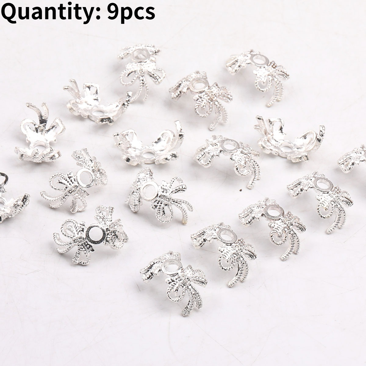 TEMU 9pcs Random .1×1.9cm Alloy Beads For Jewelry Making, Alloy Bowknot Bead Caps, Ornate Ribbed Bow-shaped Bead End Caps For Craft Supplies, Home