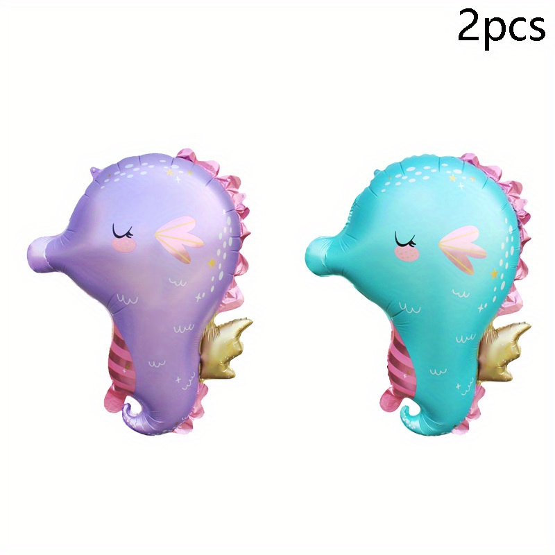 Image of 2pcs Of 26-inch Ocean Animal Seahorse-shaped Balloons, Perfect For A Festive Atmosphere For Birthday Parties, Party Decorations, And Room Setups