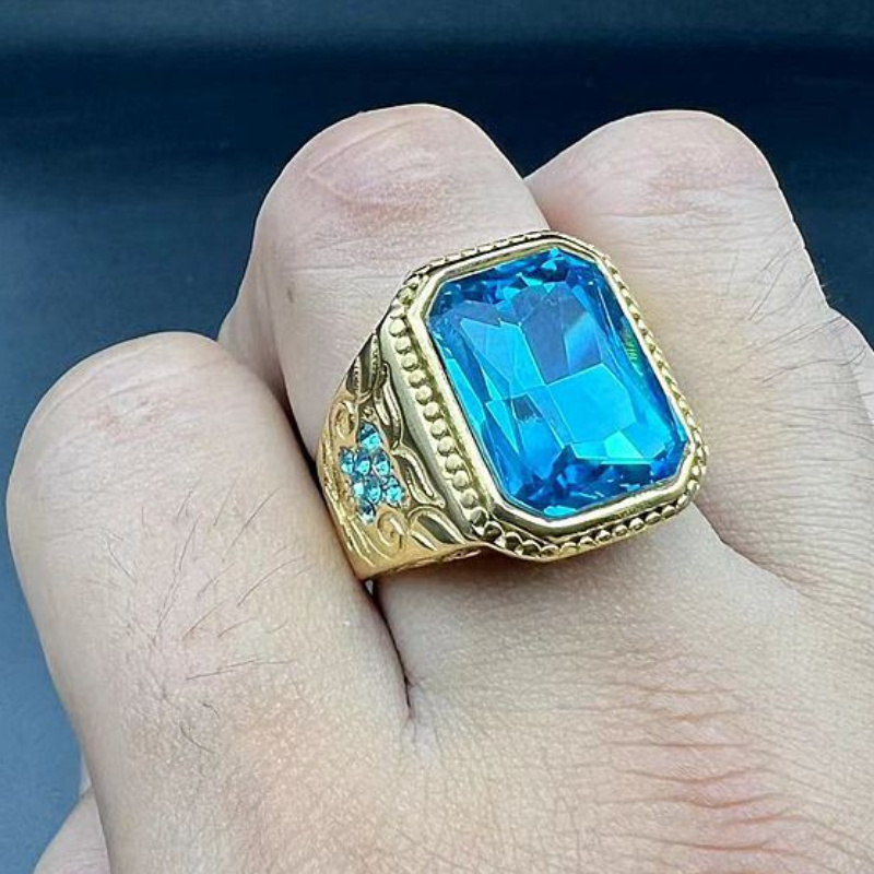 

Bague en Acier Inoxydable Style Vintage pour Homme avec Pierre Bleue en Strass - Pièce Unique , Pierre en Verre