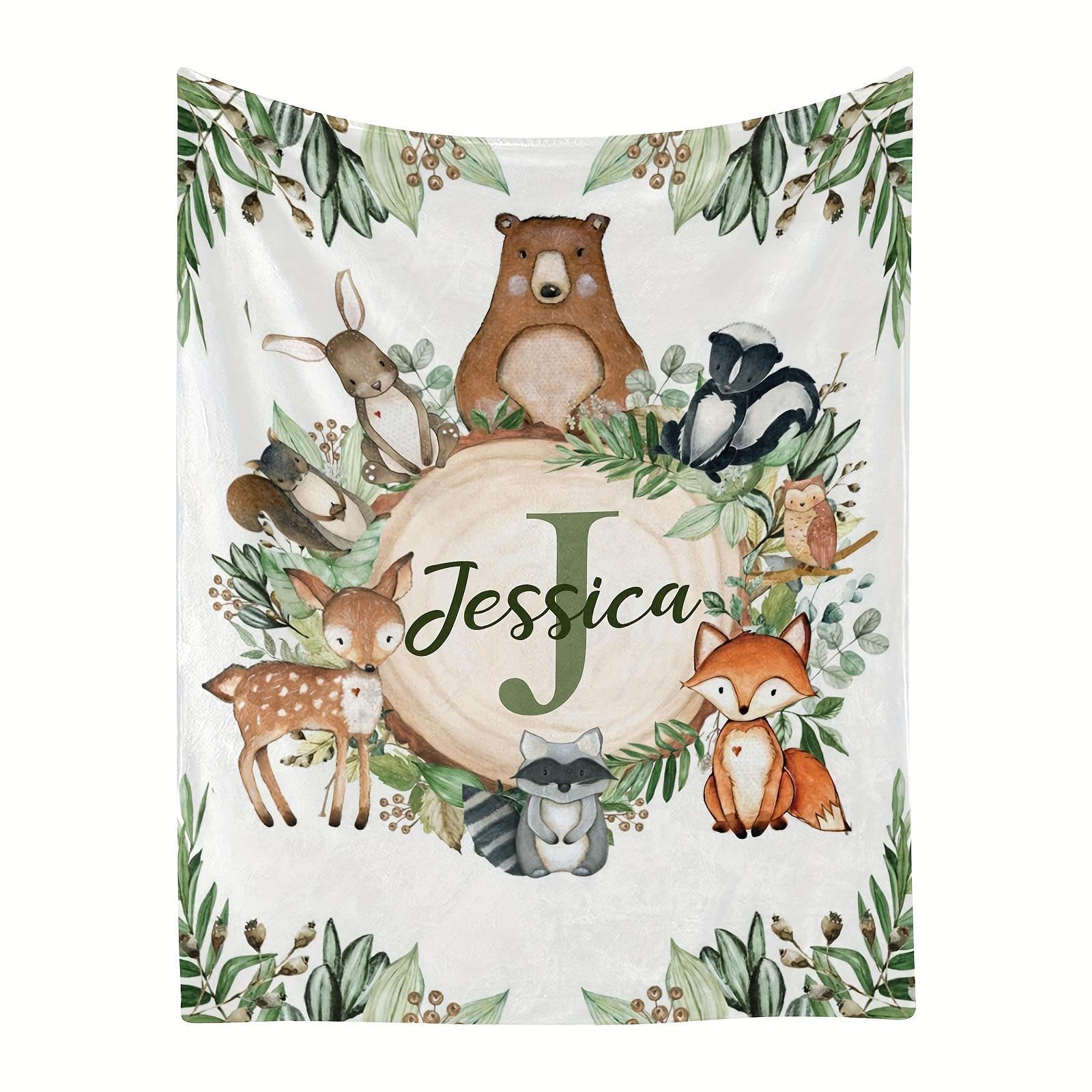 TEMU 1pc Customizable Cartoon Animal Name Flannel Blanket - Throw For Sofa, Bed, Travel, Camping, Living Room, Office, Chair - Lightweight Polyester,