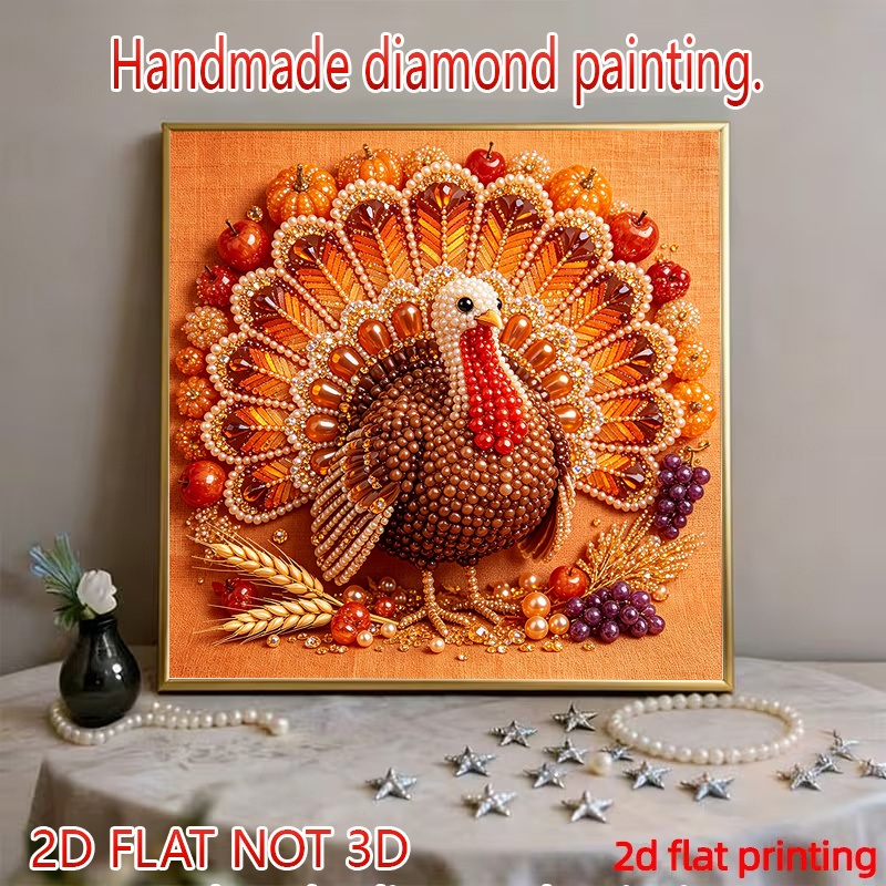 TEMU Full Set Diy Thanksgiving Turkey Diamond Painting Kit Suitable For Adults & Beginners, Frameless Round/pearl With Turkey, Craft For Wall Decor,