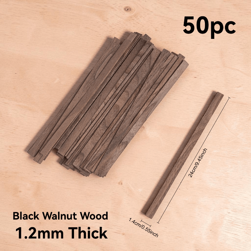 TEMU 50pcs Solid Wood Strips – 1.2mm Thickened Natural Solid Wood, Size 24×1.4cm – Genuine Material, Thick And Durable, , Suitable For Diy Crafts And