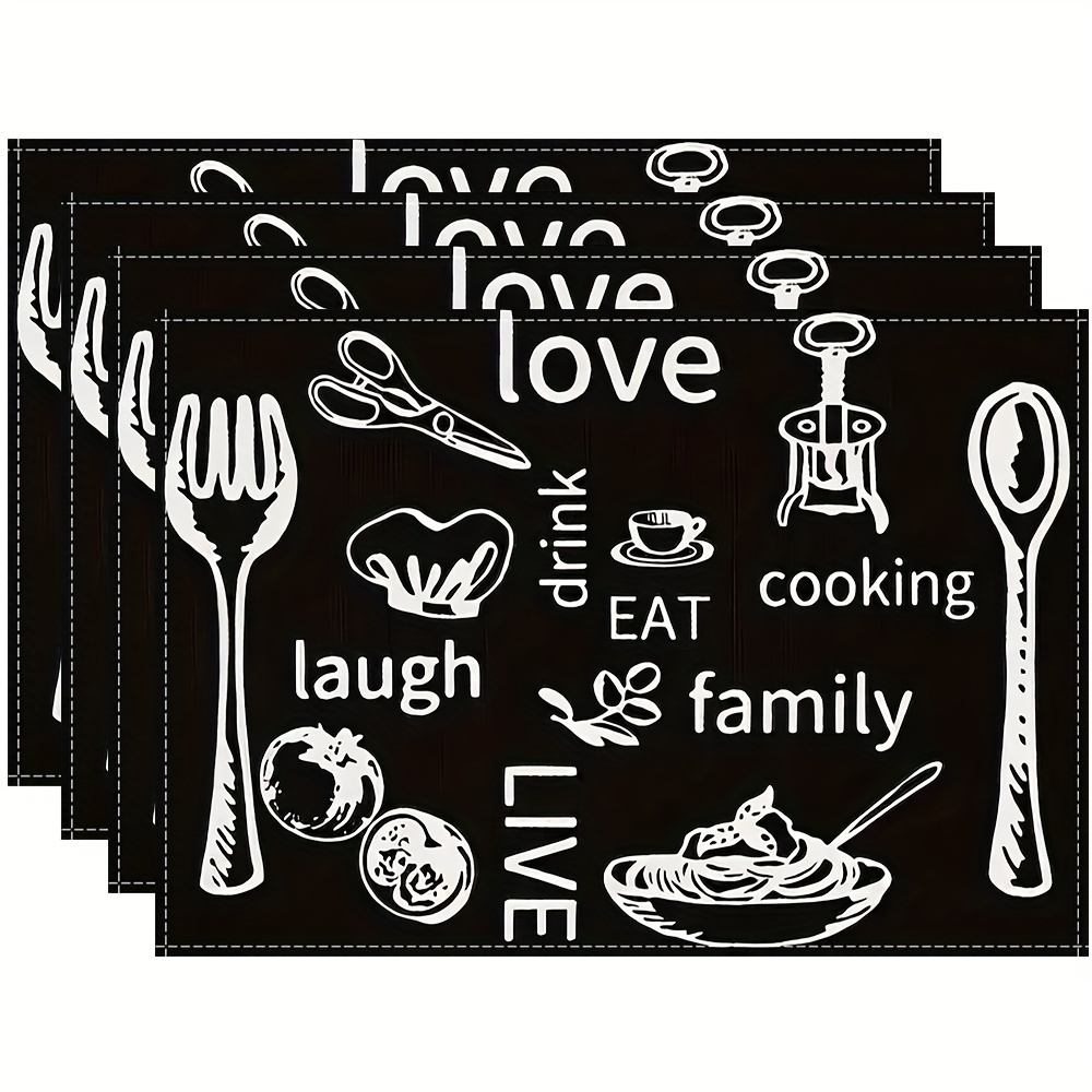 TEMU Of 4 Table Mats Featuring A Black And White Cutlery Design, Easy To , Stylish Placemats Suitable For Kitchens, Restaurants, And Hotels, Perfect For The Christmas Season