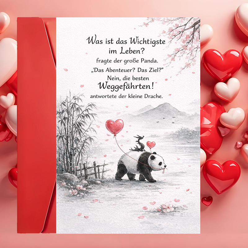 Image of 1 Greeting Card + 1 Envelopeheartfelt Friendship Greeting Card With Panda And Dragon Design Perfect For And To Companionship And .(envelope + Card)