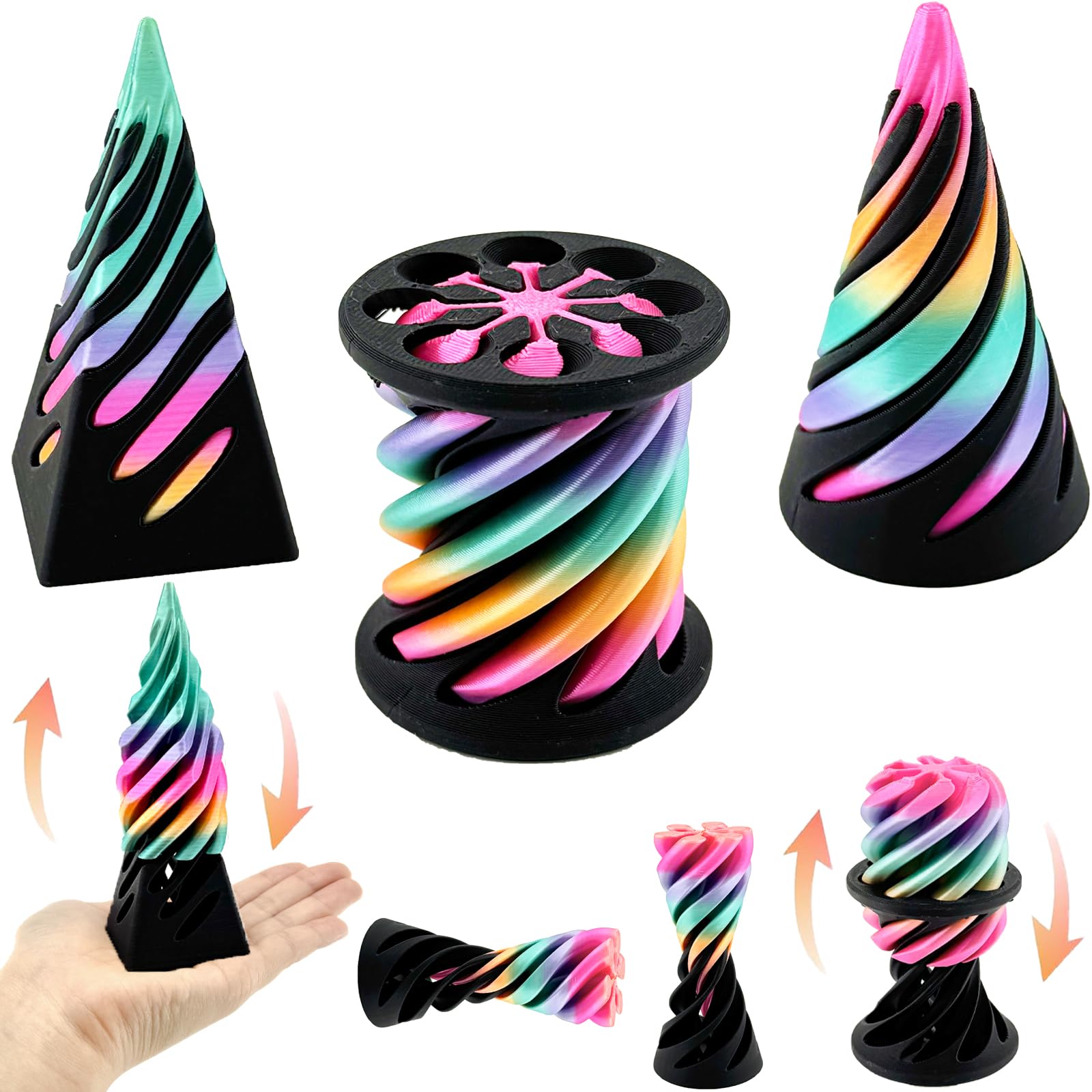 TEMU 3- Printed Toys Cone, Spiral Cone Fidget Toy Pyramid Toy, 3d Printed Spiral Cone Fidget Toy, Mini Vortex Thread Illusion Desktop Deco Souvenir