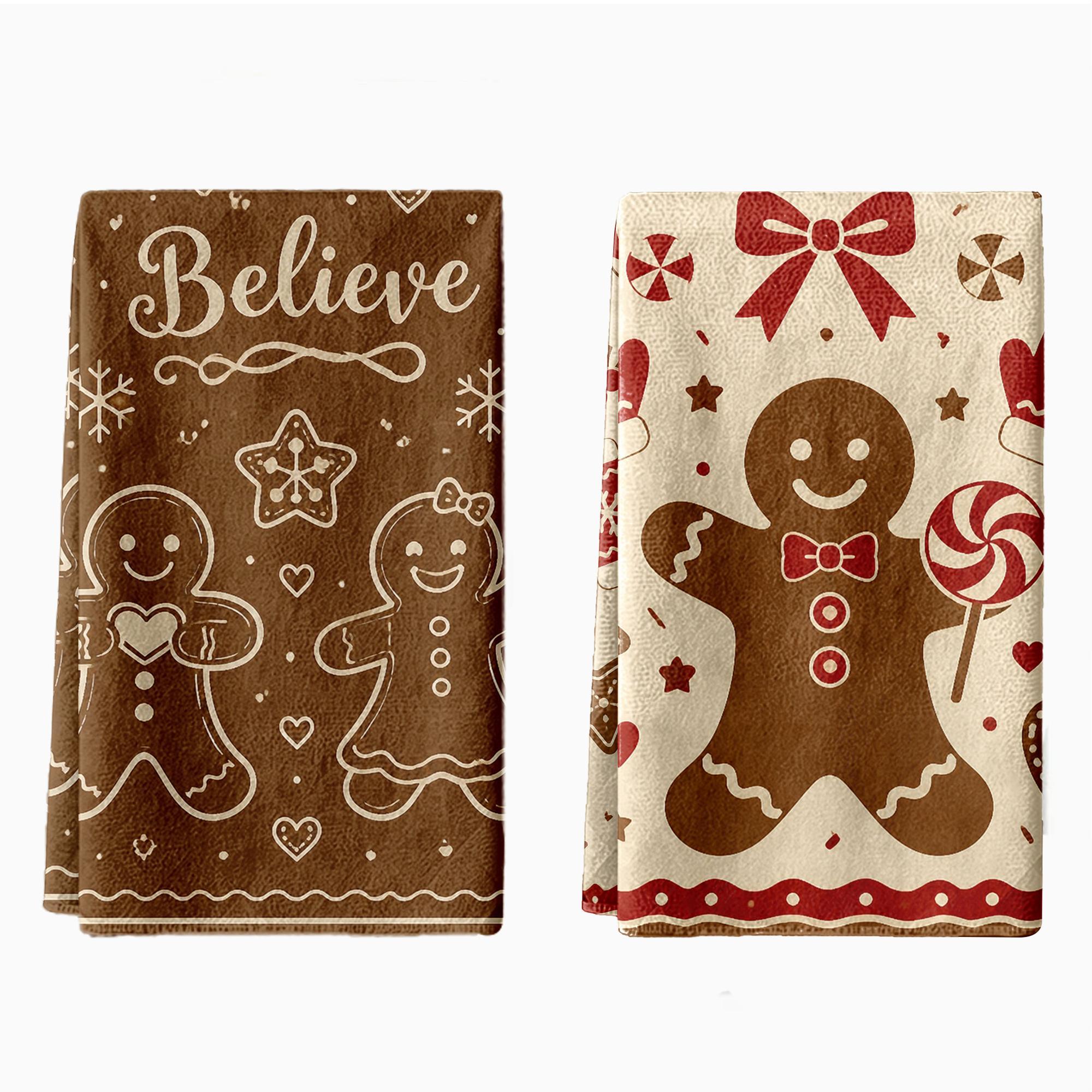 TEMU 2pcs "gingerbread Themed Christmas Kitchen Towels Set" Christmas Household Cleaning Cloths, Scouring Pads, Dish Towels, And Tea Towels For