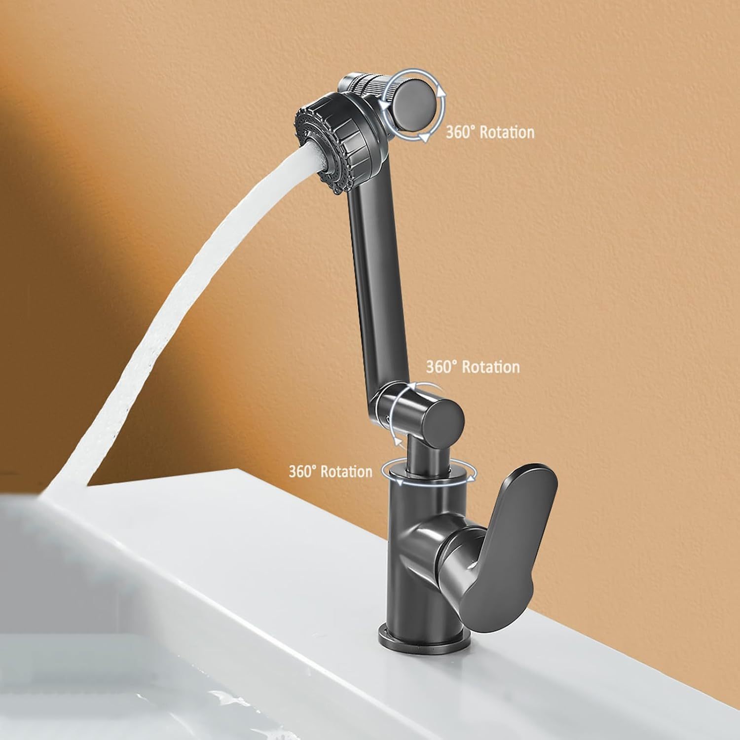 Versatile Arm Tap, Honeycomb Aerator & Temperature Control Knob - Single Handle Bathroom Sink Mixer, Faucet For Bathroom Basin, Kitchen Water Tap, Stylish , Sturdy Build