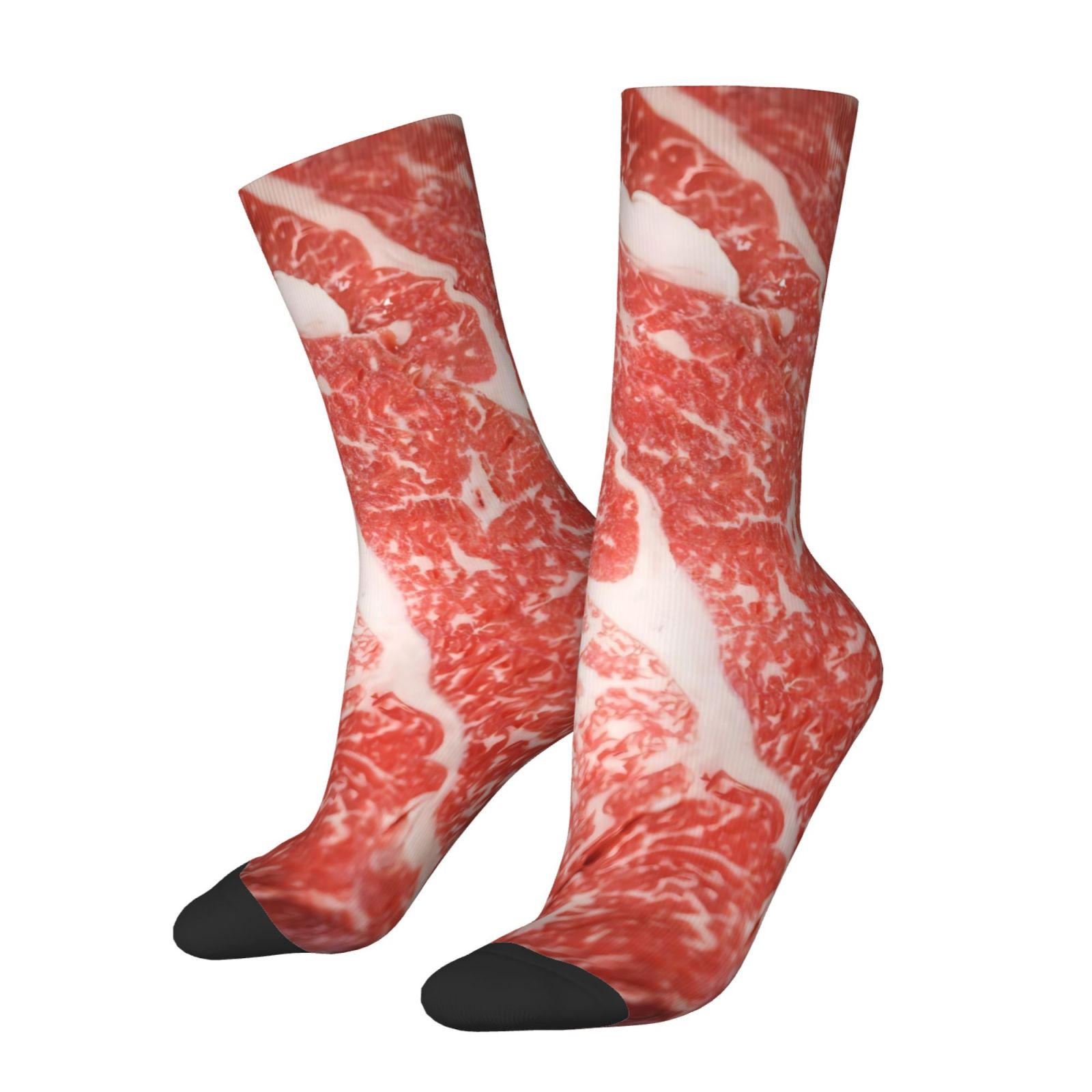 TEMU Une paire de chaussettes unisexes d'extérieur à imprimés motif viande, lavables en machine, adaptées aux amateurs de sports de , confortables et