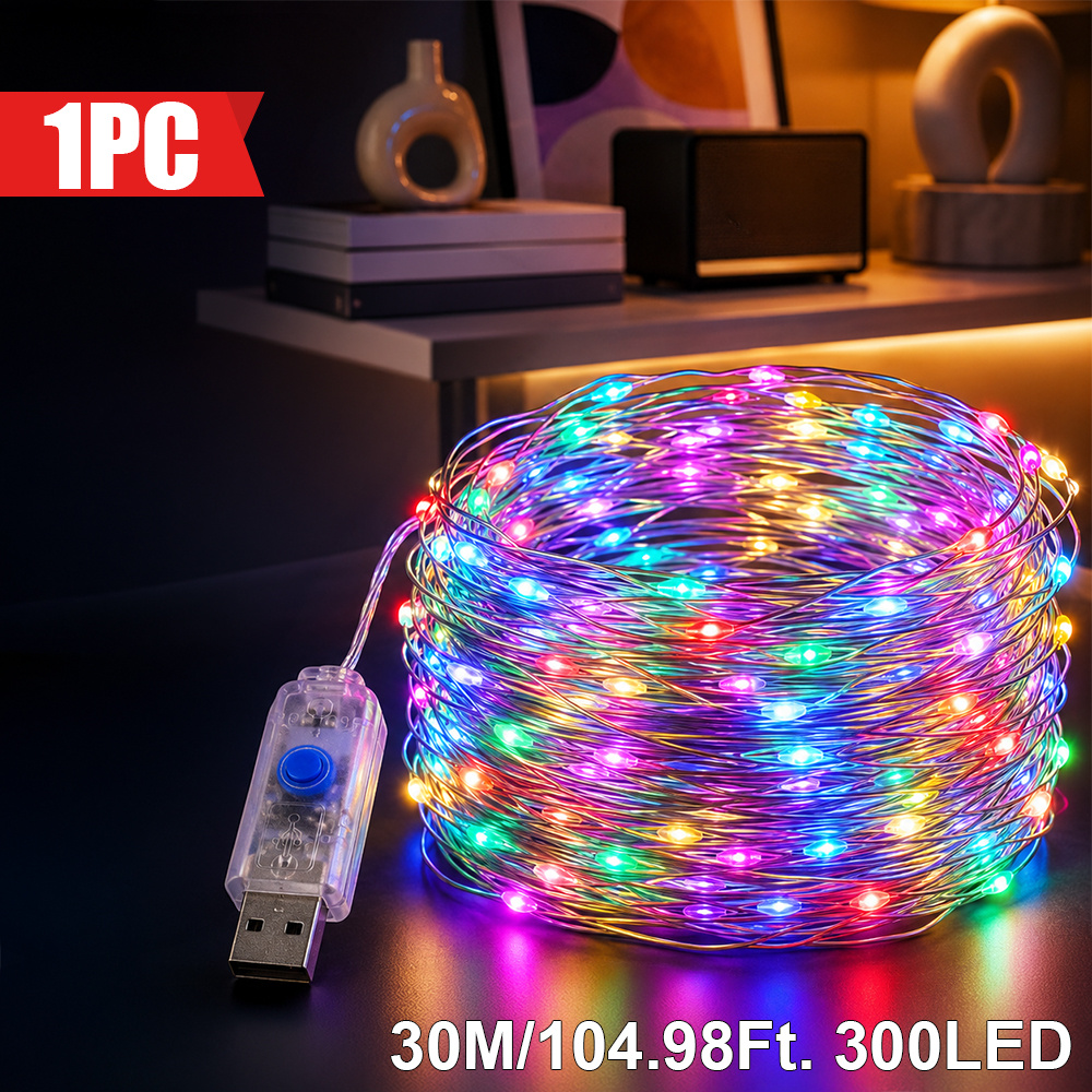 TEMU 1pc, Majisu Holiday Lights Indoor, Multicolor Usb Wire Fairy String Lights 300/200/100/50leds, 8 For Bedroom Bay Window Diy Display, Christmas