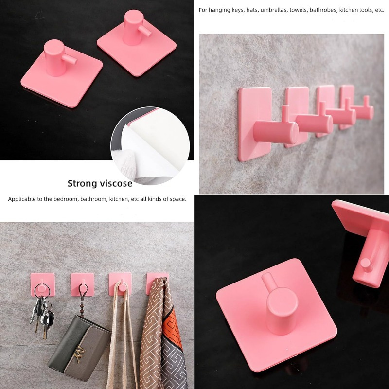 Pack De 5 Ganchos Adhesivos Para Pared - Soporte Para Toallas, Trapos Y Utensilios, Color Rosa Dorado